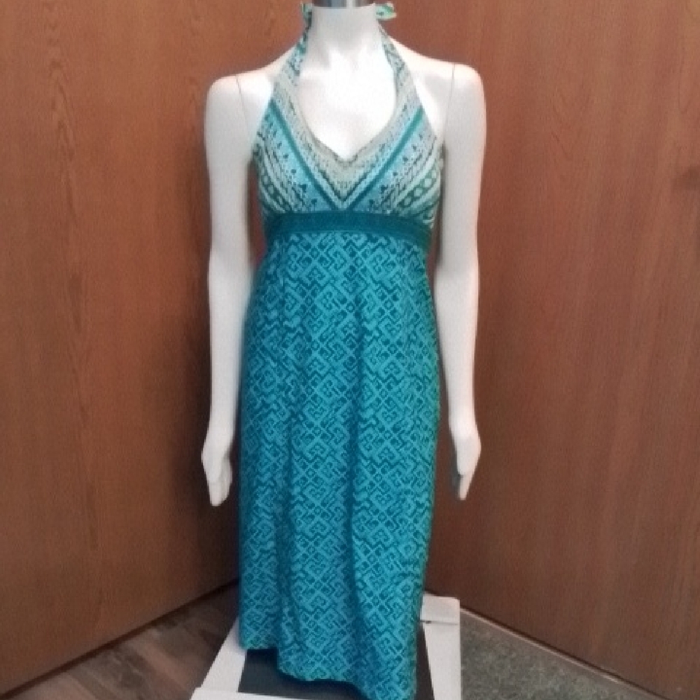 Athleta Aqua Green Backless Halter Dress, Poly/Spandex, Size 10 Tall